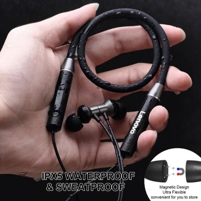 Picture of Lenovo HE05 earphones Magnetic Earbuds Bluetooth Headphones Sports Neckband Headset With Noise Cancelling mic-asia express - Black