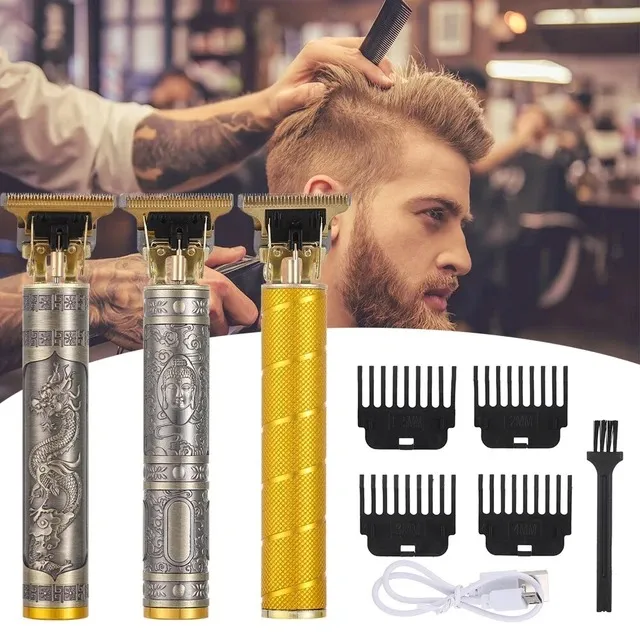 Picture of T9 Electric Hair Clipper Trimmer Hairdresser Aluminum Alloy Oil Shaving Head Electric Pusher Carving USB Hair Cutting Machine - Trimmer - Gold