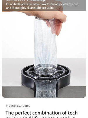 Picture of Automatic High Pressure Glass Cup Washer Kitchen Sink Rinser Machine Household Bar Beer Milk Bottle Tea Cup Cleaning Tool - Black