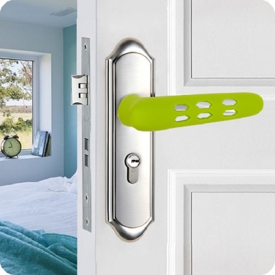 Picture of Door Handle Covers,Silicone Door Handle Glove Covers Door Knob Covers Anti-Slip Safety Door Lever Protectors with Anti-Collision Adhesive Strip for Flat Square Door Levers - Green
