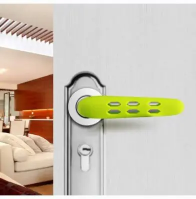 Picture of Door Handle Covers,Silicone Door Handle Glove Covers Door Knob Covers Anti-Slip Safety Door Lever Protectors with Anti-Collision Adhesive Strip for Flat Square Door Levers - Green