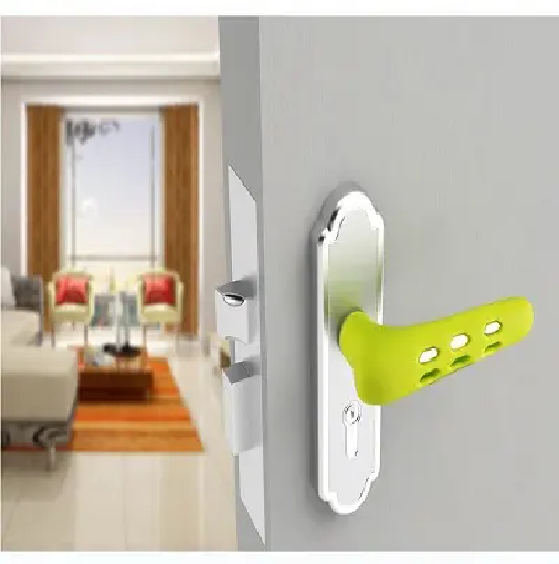 Picture of Door Handle Covers,Silicone Door Handle Glove Covers Door Knob Covers Anti-Slip Safety Door Lever Protectors with Anti-Collision Adhesive Strip for Flat Square Door Levers - Green