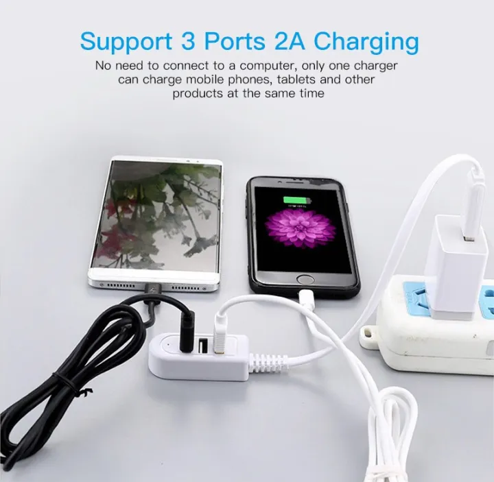 Picture of 3 Port USB Hub Extend Cable 1.2m USB 2.0 Splitter Wire Data Transfer Device Charging USB Adapter Laptop PC Computer USB Extender - Multicolor