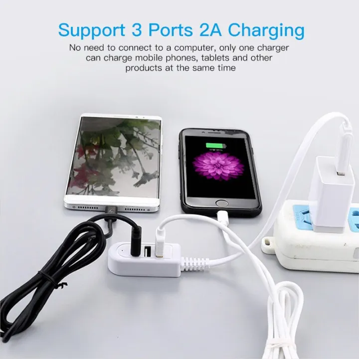 Picture of 3 Port USB Hub Extend Cable 1.2m USB 2.0 Splitter Wire Data Transfer Device Charging USB Adapter Laptop PC Computer USB Extender - Multicolor