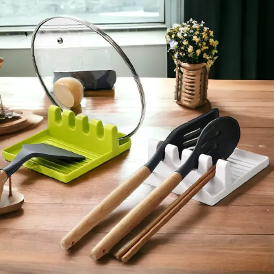 Picture of Kitchen Spoon Holder Slots Cooking Utensil Storage Rack Silicone Spoon Rests Mat Stand Heat Resistant Cooking Spatula Holder Tray Kitchen Gadgets,Multifunctional Kitchen Storage Rack ! Piece of 1 - Multicolor