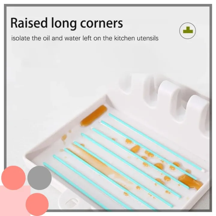 Picture of Kitchen Spoon Holder Slots Cooking Utensil Storage Rack Silicone Spoon Rests Mat Stand Heat Resistant Cooking Spatula Holder Tray Kitchen Gadgets,Multifunctional Kitchen Storage Rack ! Piece of 1 - Multicolor