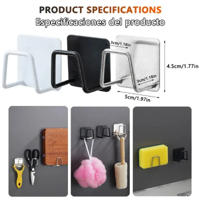 Picture of 1/2/4pcs Kitchen Sponges Holder Stainless Steel Sink Sponges Drain Self Adhesive Storage Holder Wall Hooks Kitchen Tool