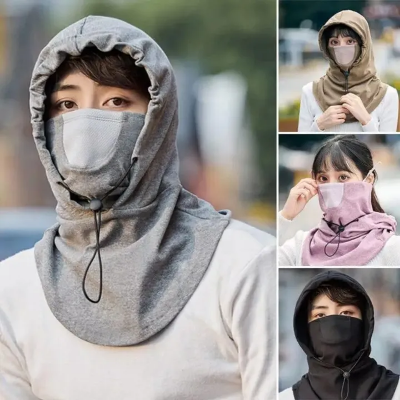 Picture of Windproof Cycling Face Cover With Hat For Winter Bike Hooded Mask With Neck Warmer - Multicolor, Grey