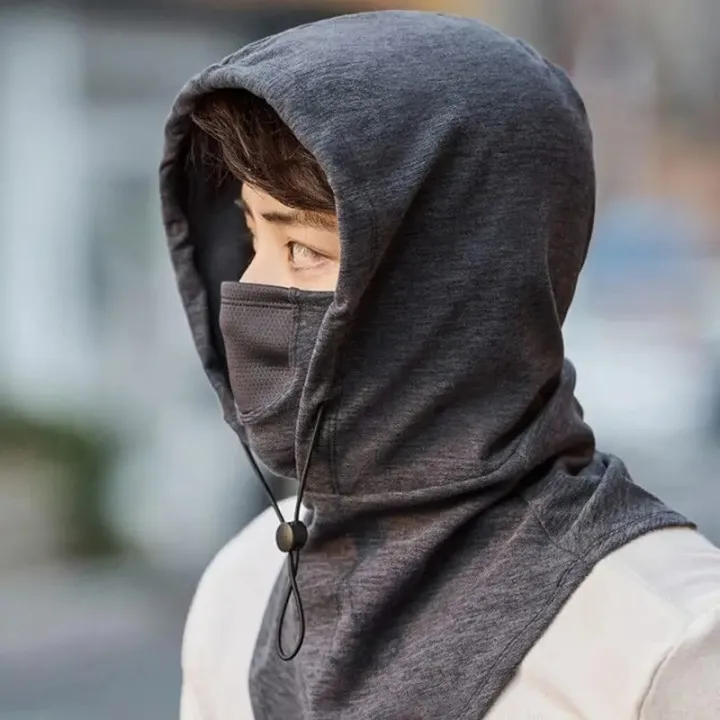 Picture of Windproof Cycling Face Cover With Hat For Winter Bike Hooded Mask With Neck Warmer - Multicolor, Grey