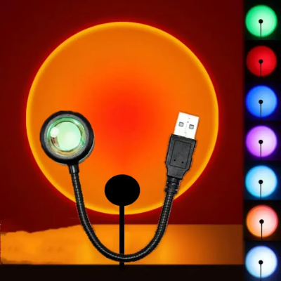 Picture of USB Sunset Lamp LED Rainbow Neon Night Light Projector Photography Wall Atmosphere Lighting for Bedroom Home Room Decor Gift-The Asia Express - Multicolor