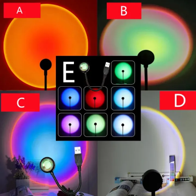 Picture of USB Sunset Lamp LED Rainbow Neon Night Light Projector Photography Wall Atmosphere Lighting for Bedroom Home Room Decor Gift-The Asia Express - Multicolor