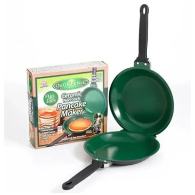 Picture of Double Sided Frying Pan Green Nonstick Stir Frying Pan with Ceramic Coating Pancake Maker Cake Maker Home Kitchen Cookware-The Asia Express - Green