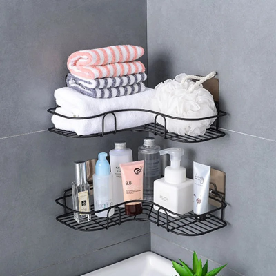 Picture of Bathroom Corner Storage Shelves Wall Mounted Rack Shampoo Holder Iron Shower Drain Basket Punch-Free Organizer_The Asia Express - Black