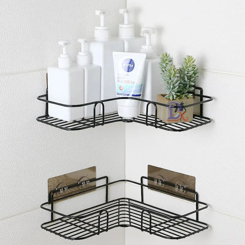 Picture of Bathroom Corner Storage Shelves Wall Mounted Rack Shampoo Holder Iron Shower Drain Basket Punch-Free Organizer_The Asia Express - Black