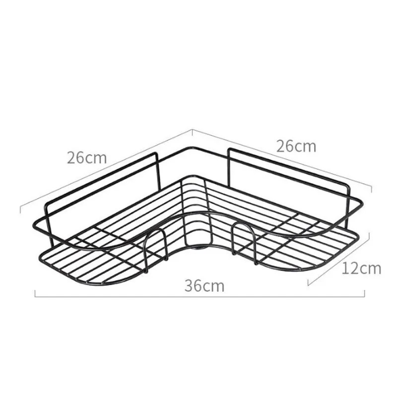 Picture of Bathroom Corner Storage Shelves Wall Mounted Rack Shampoo Holder Iron Shower Drain Basket Punch-Free Organizer_The Asia Express - Black
