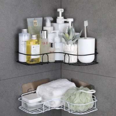 Picture of Bathroom Corner Storage Shelves Wall Mounted Rack Shampoo Holder Iron Shower Drain Basket Punch-Free Organizer_The Asia Express - Black