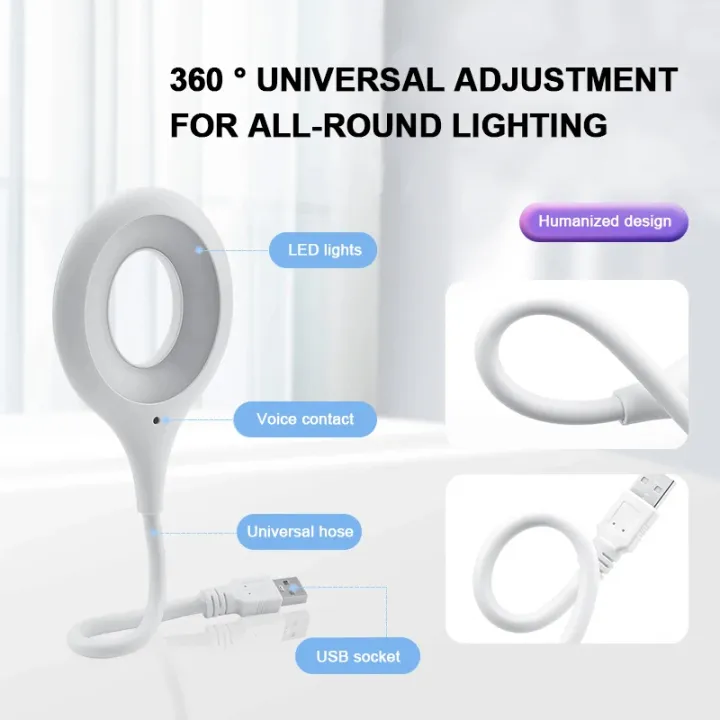 Picture of Portable LED Book Light USB Flexo Led Desk Lamp Intelligent Voice Reading Lamp For Computer PC Laptop Ring Eye Care Lighting-The Asia Express - Multicolor