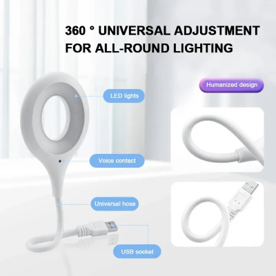 Picture of Portable LED Book Light USB Flexo Led Desk Lamp Intelligent Voice Reading Lamp For Computer PC Laptop Ring Eye Care Lighting-The Asia Express - Multicolor