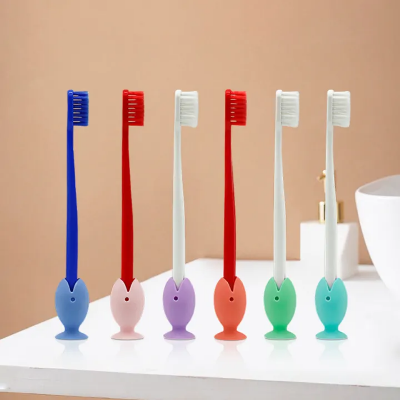 Picture of 3 pcs Tooth Brush Cover Caps Stand Cute Standing Portable Travel Toothbrush Head Cover Cute Fish Shape Silicone Suction Cup Toothbrush-The Asia Express - Multicolor