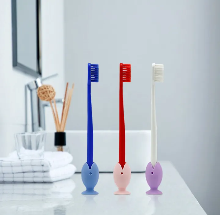 Picture of 3 pcs Tooth Brush Cover Caps Stand Cute Standing Portable Travel Toothbrush Head Cover Cute Fish Shape Silicone Suction Cup Toothbrush-The Asia Express - Multicolor