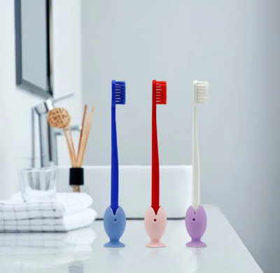 Picture of 3 pcs Tooth Brush Cover Caps Stand Cute Standing Portable Travel Toothbrush Head Cover Cute Fish Shape Silicone Suction Cup Toothbrush-The Asia Express - Multicolor