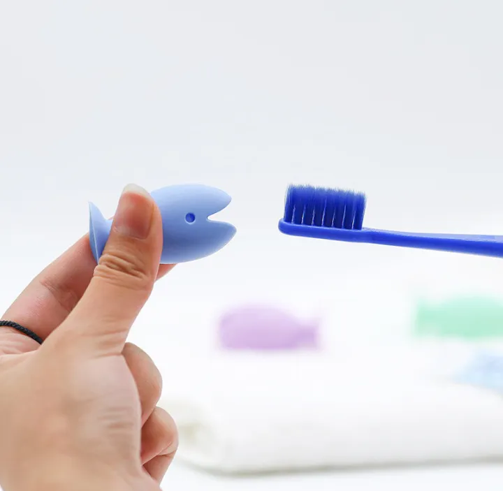 Picture of 3 pcs Tooth Brush Cover Caps Stand Cute Standing Portable Travel Toothbrush Head Cover Cute Fish Shape Silicone Suction Cup Toothbrush-The Asia Express - Multicolor