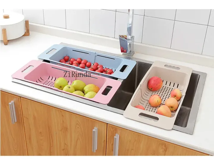 Picture of Retractable Drain Basket Sink Drain Basket Rectangular Drain Basin Kitchen Household Plastic Wash Basin Drain Bowl Rack-The Asia Express - Multicolor