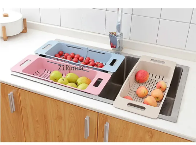 Picture of Retractable Drain Basket Sink Drain Basket Rectangular Drain Basin Kitchen Household Plastic Wash Basin Drain Bowl Rack-The Asia Express - Multicolor