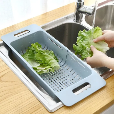 Picture of Retractable Drain Basket Sink Drain Basket Rectangular Drain Basin Kitchen Household Plastic Wash Basin Drain Bowl Rack-The Asia Express - Multicolor