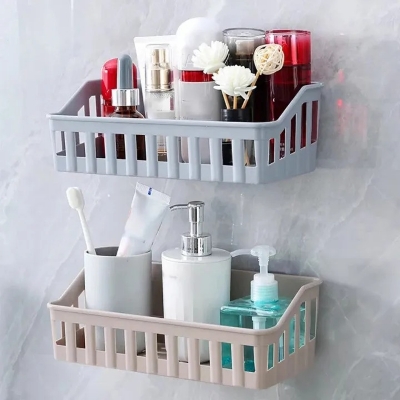 Picture of Bathroom Shelf Wall Mounted Storage Basket Punch Free Storage Rack Shower Organizer Kitchen Storage Holder-The asia Express - Multicolor