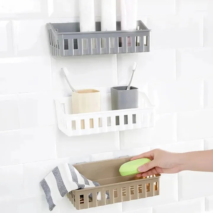 Picture of Bathroom Shelf Wall Mounted Storage Basket Punch Free Storage Rack Shower Organizer Kitchen Storage Holder-The asia Express - Multicolor