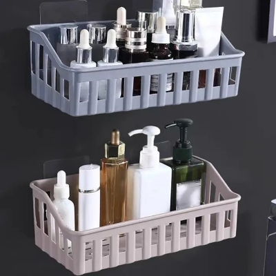 Picture of Bathroom Shelf Wall Mounted Storage Basket Punch Free Storage Rack Shower Organizer Kitchen Storage Holder-The asia Express - Multicolor