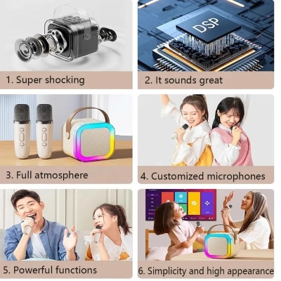 Picture of K12 Karaoke Machine Portable 5.3 Bluetooth Speaker System with 1 Wireless Microphones for Home Family Singing Children's Gifts-The Asia Express - Multicolor