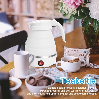 Picture of 600mlTravel Household Folding Kettle Silicone304 Stainless Steel Portable KettleCompression Foldable Leakproof KitchenAppliances-The Asia Express - White
