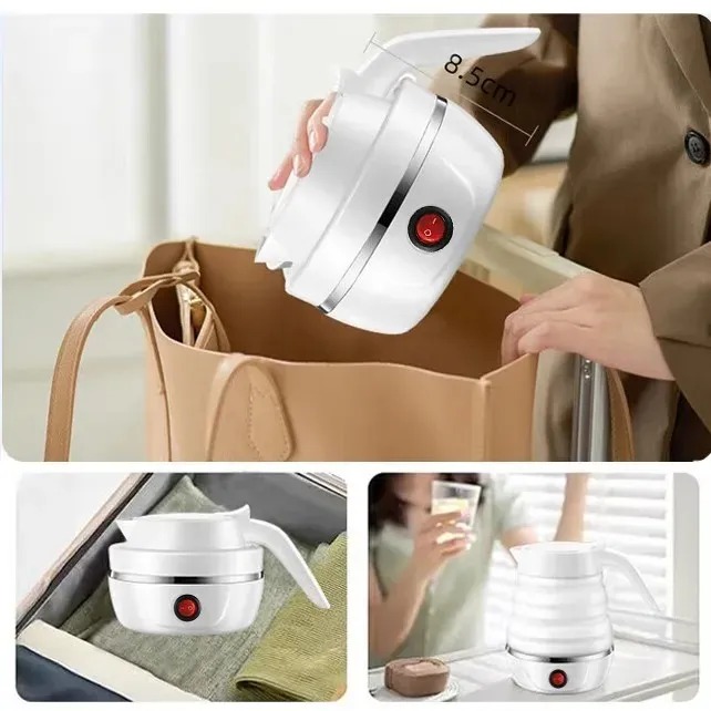 Picture of 600mlTravel Household Folding Kettle Silicone304 Stainless Steel Portable KettleCompression Foldable Leakproof KitchenAppliances-The Asia Express - White