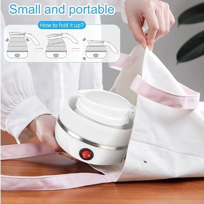 Picture of 600mlTravel Household Folding Kettle Silicone304 Stainless Steel Portable KettleCompression Foldable Leakproof KitchenAppliances-The Asia Express - White