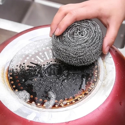 Picture of 4pcs Stainless Steel Cleaning Ball Brushes Household Cleaning Products Dishwashing Sponges with Wire Kitchen Tools-The Asia Express - Black