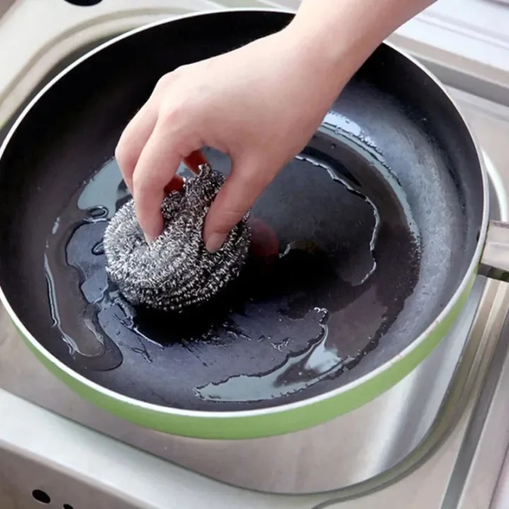 Picture of 4pcs Stainless Steel Cleaning Ball Brushes Household Cleaning Products Dishwashing Sponges with Wire Kitchen Tools-The Asia Express - Black