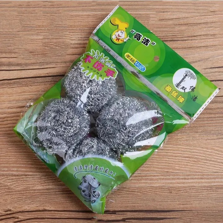Picture of 4pcs Stainless Steel Cleaning Ball Brushes Household Cleaning Products Dishwashing Sponges with Wire Kitchen Tools-The Asia Express - Black