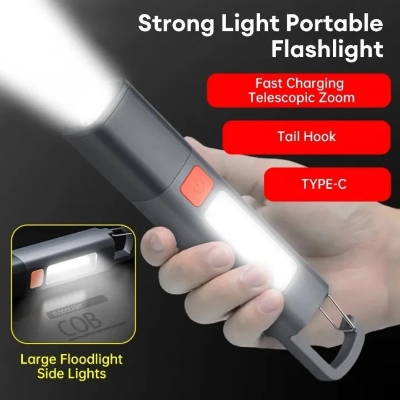 Picture of Super Bright COB  Lights LED XPE Mini Portable Torch Zoomable Waterproof Outdoor Fishing Hunting Camping Flashlight - Dark Ash