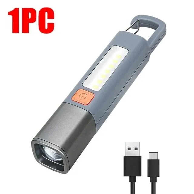 Picture of Super Bright COB  Lights LED XPE Mini Portable Torch Zoomable Waterproof Outdoor Fishing Hunting Camping Flashlight - Dark Ash