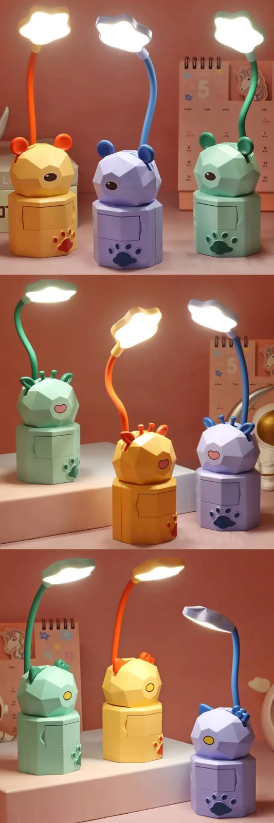 Picture of Book Lamp Rechargeable Bed Light Reading Light For Kids Mighty Bright Book Lights Kids Lamps for Bedrooms Girls,Kids Reading Light Cute Design USB Charging Warm Light 360 Degrees Gooseneck-The Asia Express - Multicolor