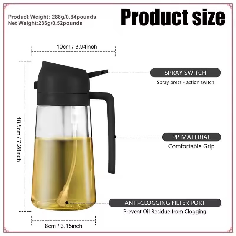 Picture of 2-In-1 Glass Oil Dispenser Suitable Forkitchen 2-In-1 Glass Oil Dispenser & Sprayer- The Asia Express - Black