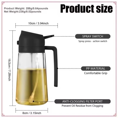 Picture of 2-In-1 Glass Oil Dispenser Suitable Forkitchen 2-In-1 Glass Oil Dispenser & Sprayer- The Asia Express - Black