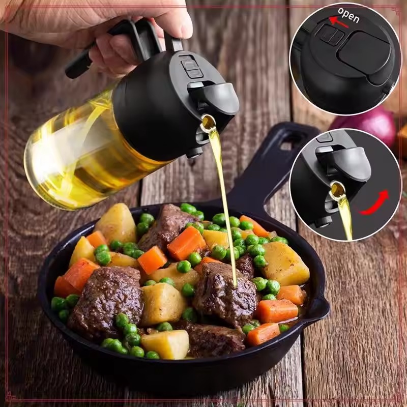 Picture of 2-In-1 Glass Oil Dispenser Suitable Forkitchen 2-In-1 Glass Oil Dispenser & Sprayer- The Asia Express - Black
