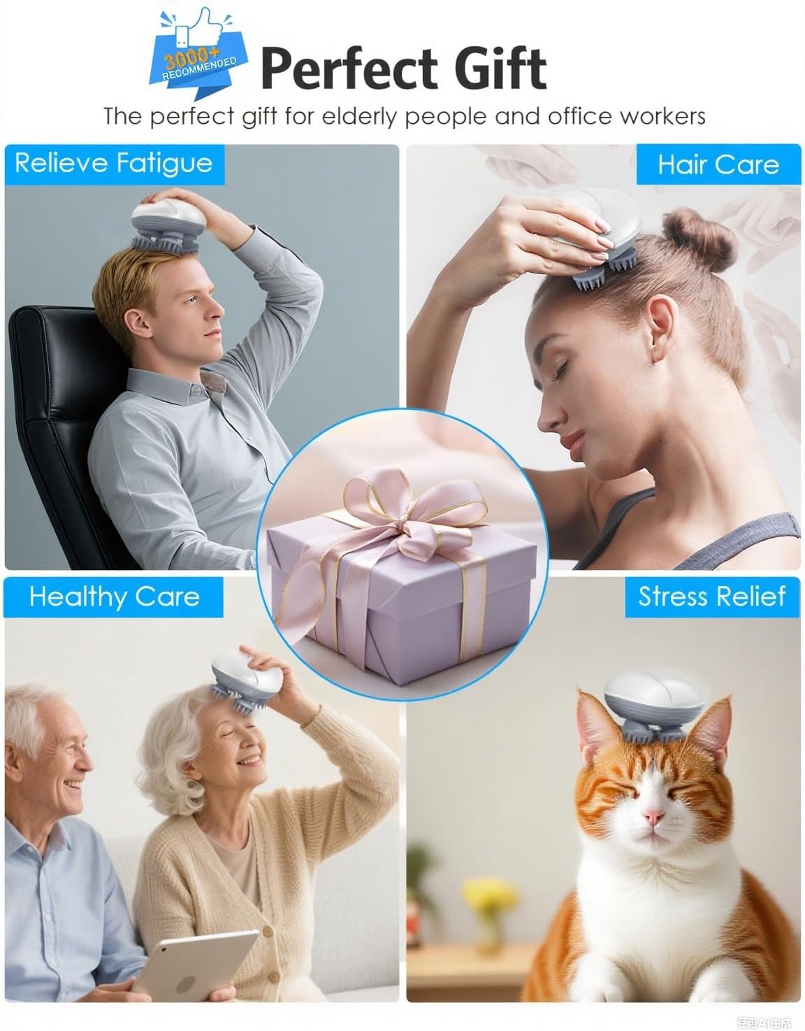 Picture of Portable Cordless Head Scratcher Stress Relax Hair Growth Electric Head Massager with 4 Claws for Deep Massage- The Asia Express - Multicolor