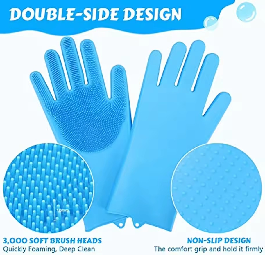 Picture of Silicone Dishes Washing Glove with Cleaning Brush Kitchen Housekeeping Washing Glove 100% Food Grade Dishwashing Gloves Pet Grooming Cleaning Gloves Dog Cat Bathing Shampoo Glove Scrubber- The Asia Express - Multicolor