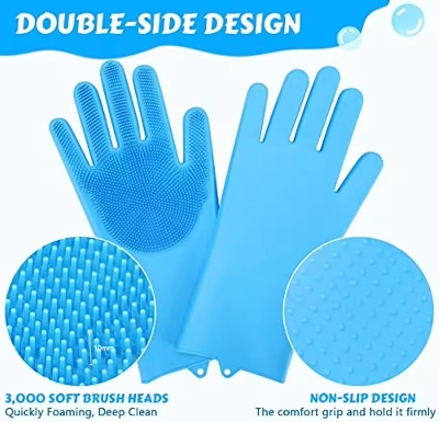 Picture of Silicone Dishes Washing Glove with Cleaning Brush Kitchen Housekeeping Washing Glove 100% Food Grade Dishwashing Gloves Pet Grooming Cleaning Gloves Dog Cat Bathing Shampoo Glove Scrubber- The Asia Express - Multicolor