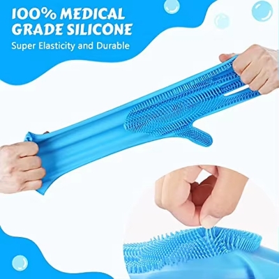 Picture of Silicone Dishes Washing Glove with Cleaning Brush Kitchen Housekeeping Washing Glove 100% Food Grade Dishwashing Gloves Pet Grooming Cleaning Gloves Dog Cat Bathing Shampoo Glove Scrubber- The Asia Express - Multicolor