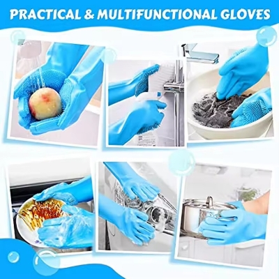 Picture of Silicone Dishes Washing Glove with Cleaning Brush Kitchen Housekeeping Washing Glove 100% Food Grade Dishwashing Gloves Pet Grooming Cleaning Gloves Dog Cat Bathing Shampoo Glove Scrubber- The Asia Express - Multicolor
